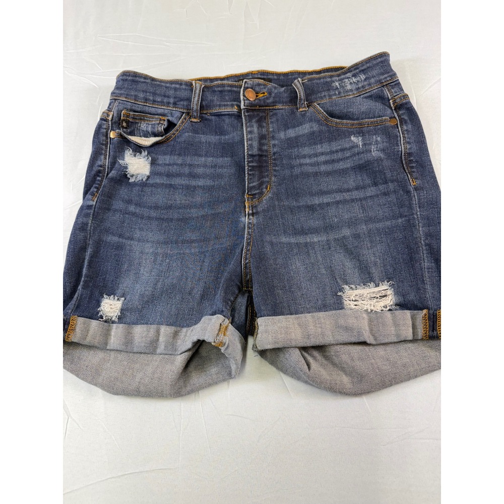 Judy Blue Los Angeles Dark Wash Distressed Cuffed Denim Shorts 1XL JB15004DK - Picture 2 of 16